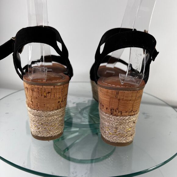 Fergalicious Pounce Wedge Sandals Black Jute Faux Suede Open Toe - Picture 5 of 8